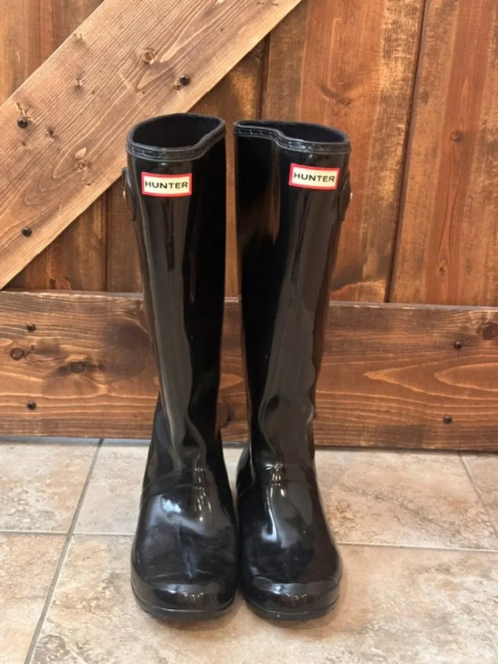 HUNTER | Women's Original Tall Rain Boots, Black Gloss,9 B(M) US